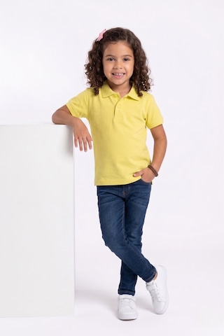 Nacar Store Unisex Çocuk Polo Yaka Kısa Kollu Lakost Tişört Okula Dönüş Acık Sarı