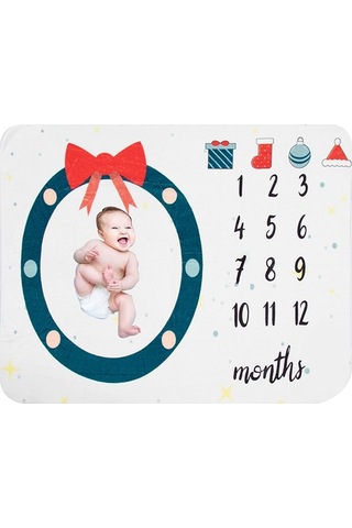 Flybuy Bebek Ay Ay Büyüme Battaniyesi - Yumuşak Flanel Fotoğraf Örtüsü 47x39 İnç - 12 Aylık Gelişim Takibi DiğER
