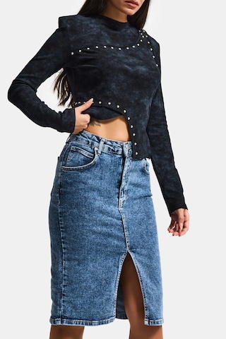 Itsbasic Kadın Snow Kot Rengi Erica Midi Boy Yüksek Bel Yırtmaçlı Jean Etek
