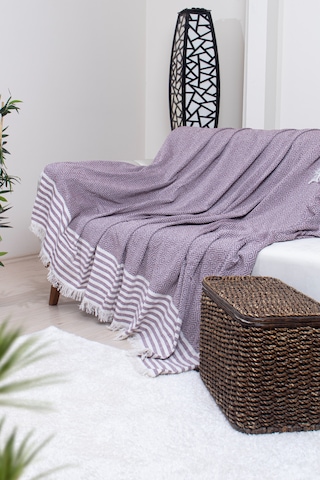 Pamuklu Püsküllü Elmas Desenli Koltuk Örtüsü 170x210 Cm Dekoratif Kanepe, Yatak Ve Tv Örtüsü Bordo