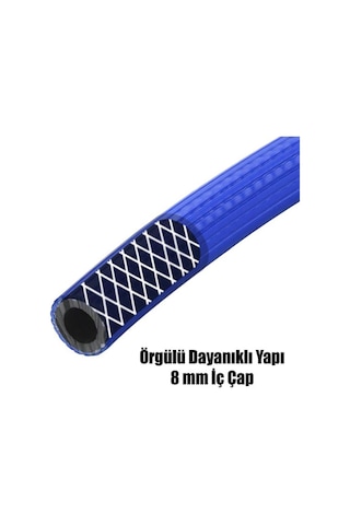 Hava Hortumu Çelik Kompresör Hortumu 8 MM 10 Metre-Mavi N11.19