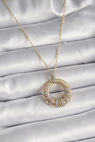 316l Çelik Gold Renk Zincir Gümüş Zirkon Taşlı Daire Model Kadın Kolye Çok Renkli