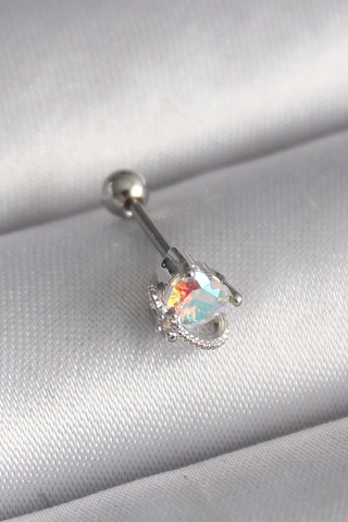 Bay 316l Çelik Gümüş Renk Zirkon Taşlı Kalp Tragus Piercing Najmaddin Standart