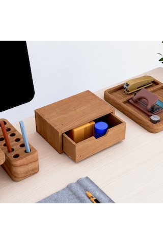 Desna Tek Katlı Tek Çekmeceli Mini Dolap - Kiraz 18 Cm Uzunluk X 12.1 Cm Derinlik X 7.2 Cm Woodsaka Doğal Ahşap