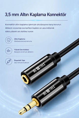 3.5mm Aux Ses Uzatma Kablosu 1.5 Metre, Erkek Dişi Stereo Jack Kablo, Telefon Tablet Tv Bilgisayar Kulaklık Hoparlör Araç Ses Sistemi Uyumlu, Altın Kaplama Tak Çalıştır A130e