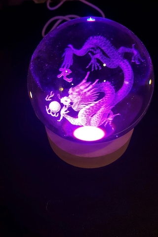 Dragon Ejderha 3d Led Işık Cam Küre Çok Renk Gece Lambası Feng Shui 8 Cm Mega Boy Koruyucu Çok Renkli
