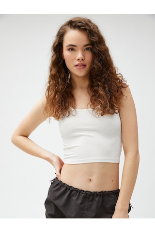 Koton Crop Fitilli Atlet Basic U Yaka Ekru 3sal30064ık 3SAL30064IK010