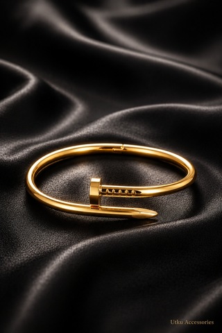 Stainless Steel Gold Kelepçeli Çelik Bileklik Gümüş
