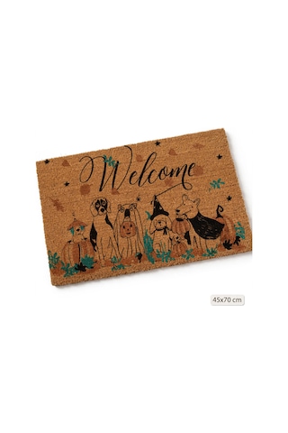 Coco Cc031a Welcome Köpek Desenli Kalın Kaymaz Taban Nem Alıcı Şık Tasarım Kapı Önü Paspası 45x75 Cm Bej