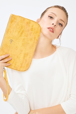 Deri Company Kadın Basic Clutch Çanta Kroko Timsah Desen Hardal 214002 Hardal