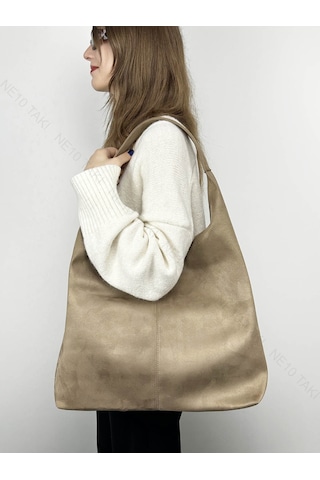 Kadın Çantası, Süet, Salaş Model, Vizon Renk, Model 78 Vizon