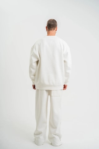 Erkek Uzun Kol Bisiklet Yaka 3 İplik Pamuklu Kışlık Sweatshirt - Beyaz Beyaz