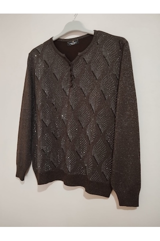 Anne Moda Ankara Üstün Kalite, Standart Beden, Kapri Kollu, Pamuk-akrilik Karışımı, Şık, Triko Kazak/bluz Koyu Kahverengi
