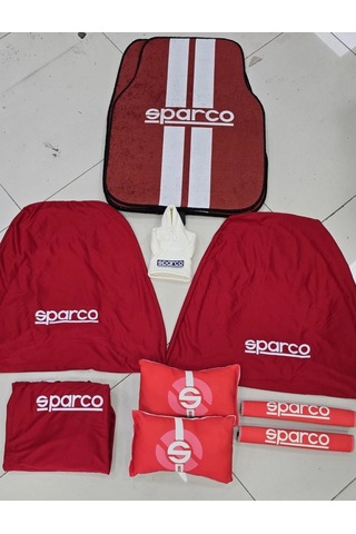 Sparco Kırmızı Dekor Halı Paspas Ve Servis Kılıfı /2li Boyun Yastığı Ve 2li Kemer Kılıfı Vites Polar