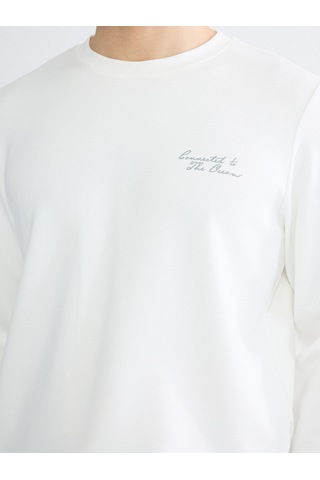 Lcwaıkıkı Classic Beyaz Bisiklet Yaka Nakışlı Erkek Sweatshirt