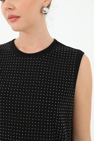 Zeynep Butik Puane Ön Kısım Taş Detaylı Bisiklet Yaka Sıfır Kol I Çlik Bluz 10525 1669 Siyah Siyah
