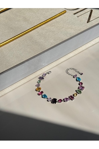 Renkli Taşlı Renk Kadın Bileklik Işıltılı Zarif Model Çok Renkli