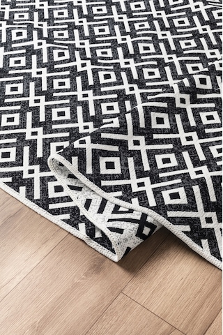 İskandinav %100 Pamuk Kilim Yıkanabilir Pamuklu Dokuma Halı Dekoratif Saçaklı Antrasit