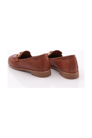 Dgn 1853 Kadin Oval Burun Loafer Ayakkabi Koyu Taba