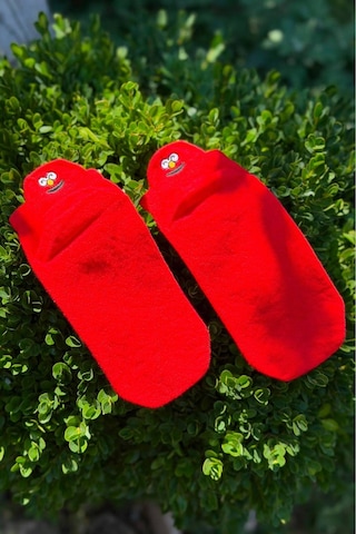 Lousocks Unisex Emoji Nakışlı Spor Patik Çorap Kırmızı