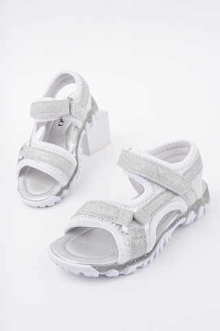 Muggo Elon Cırtlı Ve Simli Günlük Kız Çocuk Sandalet Gümüş