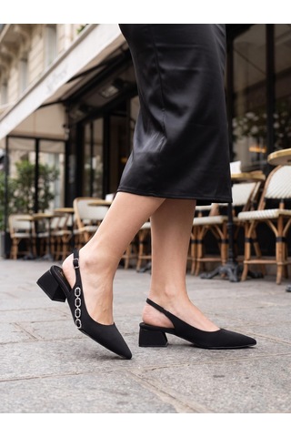 Nesil Shoes Peri 3668 Siyah Saten Kadın Sandalet
