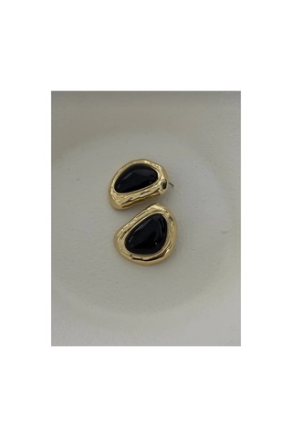 Lunarie Vintage Amorf Dövme Metal Küpe Kararmayan Gold Çerçeveli Siyah