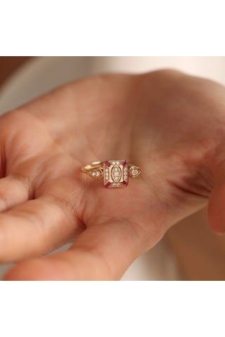 Victoria Altın Yüzük Yakut Taşlı T12610 Renkli