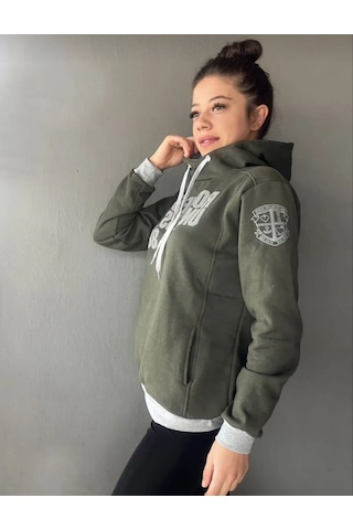 Kapüşonlu Haki Yeşil Unisex Sweat Haki