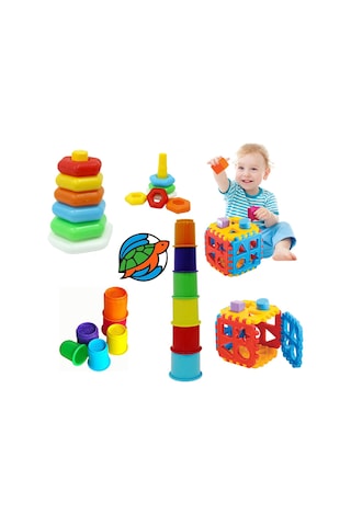Altıgen Halkalar + Bardak Kule + Bultak Puzzle Eğitici Zeka Geli
