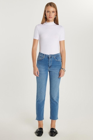 Tudors Kadın Slim Fit Dar Kesim Kısa Boru Paça Mavi Jean Kot Pantolon-34697 Mavi