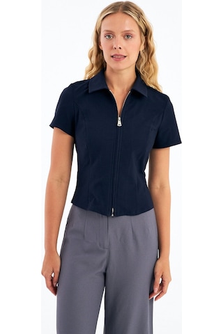 Stella Pulvis Lacivert Fermuarlı Slim Fit Kuplu Bluz