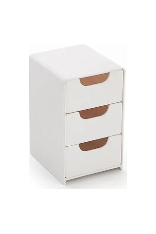 1 Adet Mini Üç Katlı Çekmeceli Masaüstü Saklama Kutusu, Ofiste Takı Ve Kozmetik Saklamak İçin Mükemmel, Küçük Beyaz Beyaz