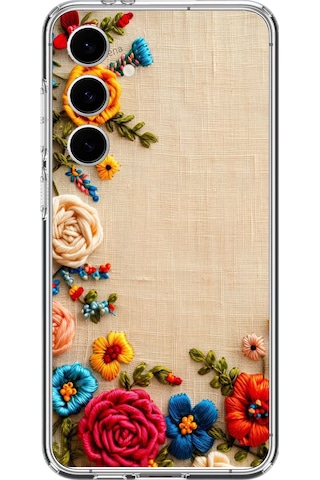 Samsung Galaxy S24 Fe Uyumlu İşlemeli İğne Oyası Baskılı Silikon Kılıf Renkli