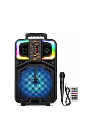 Platoon Pl-4684 Bt Usb Sd Aux 8 İnç Mikrofonlu Anfi Yüksek Ses Taşınabilir Rgb Işıklı Hoparlör