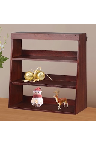 Homyl Kupa Tutucu Rafı 3 Katlı Ahşap Ekran Yükseltici Standı Kırmızı Kahverengi