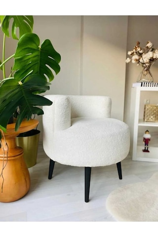 Tekli Puf ,makyaj Önü Pufu,çay Seti Tekli Koltuk, Berjer Salon, Balkon, Ofis ,sırtlı Puf Beyaz S.ayak