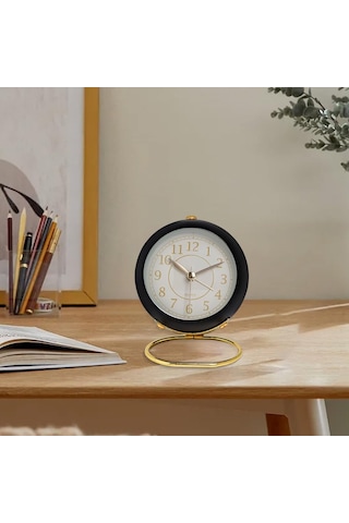 Dekoratif Yuvarlak Alarmlı Ve Işıklı Masa Saati - Siyah
