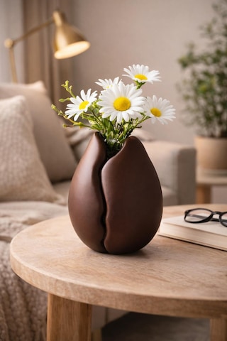 Dekoratif Kahverengi Vazo Coffee Bean Style Modern Vase Masa Üstü Çiçeklik Ev & Ofis Dekoru Çok Renkli