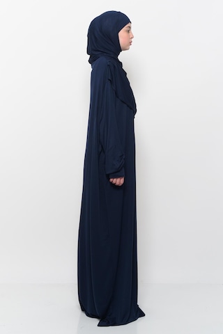 Pratik Tek Parça Pamuklu Yarasa Kollu Tak Çıkar Başörtülü Tesettür Namaz Elbisesi Koyu Lacivert Çok Renkli