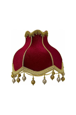 Kırmızı Kadife Gold İşlemeli El Yapımı Vintage Abajur Şapkası 30x27cm