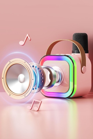 Rgb Ledli Karaoke Mikrofonlu Bluetooth Hoparlör Şirin Hoparlör Karaoke Set