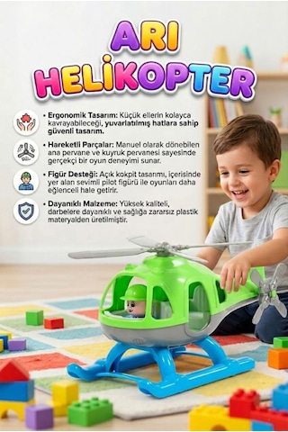 Fileli Figürlü Arı Helikopteri Tekerlekli Döndürülebilir Pervaneli Oyuncak Hava Taşıtı