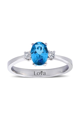 Lova Pırlantalı Blue Oval Topaz Yüzük - 1030162