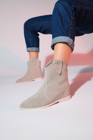 Luvishoes Loivos Bej Süet Hakiki Deri Delikli Kadın Gizli Topuk Yazlık Bot Bej