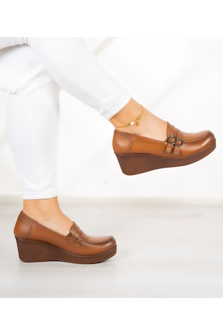 Erkan Saçmacı Taylor Taba Hakiki Deri Dolgu Topuklu Günlük Ayakkabı