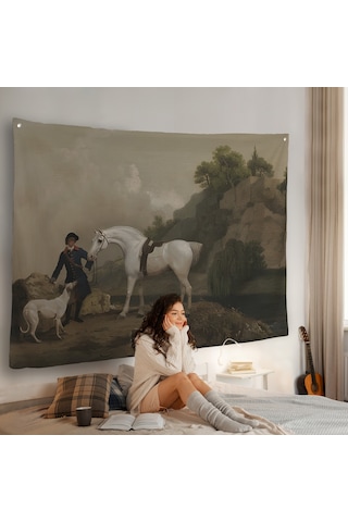 George Stubbs 'un Creswell Kayalıkları'nda Damat Ve Tazı İle Gri Avcı Duvar Örtüsü-7002