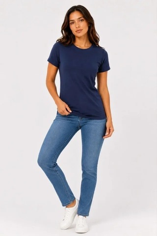 Valensdesign Basic Tişört Bisiklet Yaka Kısa Kol Günlük Yazlık Slim Fit T-shirt - Lacivert