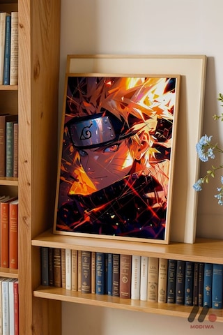 Naruto Ateş Çakra Anime Poster, Ahşap Çerçeveli Duvar Tablosu - Anime Severlere Özel Hediye