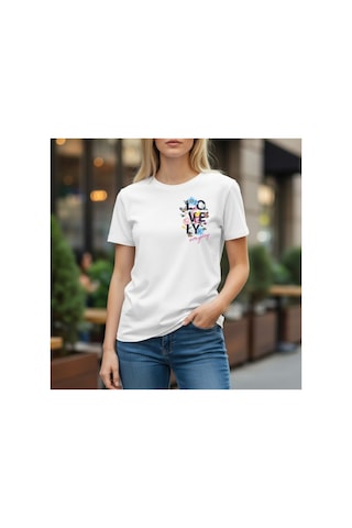 Urbantrendstore Unisex Çiçek Desen Yazlık Beyaz Tshirt Oversize Fit Rahat Geniş Salaş T-shirt Günlük Tişört Beyaz